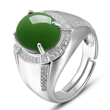 凤禧(phoenisess)银镶和田碧玉戒指男士款活口 带证书