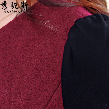 秀昵斯2016春季新款女装 连衣裙羊毛呢长袖显瘦打底裙OL中长款毛呢连衣裙 绿色 S 红色 XL