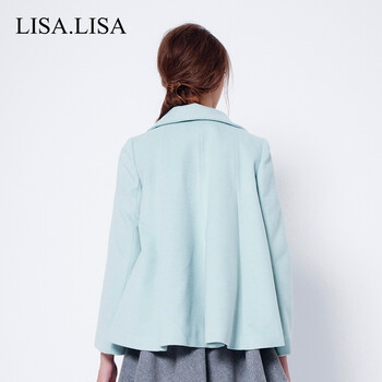 预售lisalisa2015秋冬新款女装韩版宽松毛呢外套甜美呢子大衣外套女秋 灰色 均码