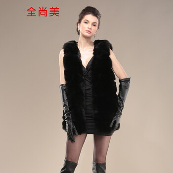 全尚美   2015仿皮草马甲外套中长款显瘦修身坎肩高仿狐狸毛背心冬A2154 灰色 XL