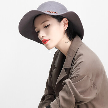 日系彩带羊毛呢大沿圆顶帽子韩版女大檐礼帽秋冬英伦复古遮阳帽潮