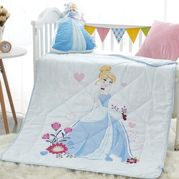 夏被儿童卡通夏凉被空调被幼儿园午睡薄被子可水洗 湖蓝色 蓝色公主