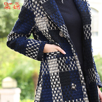 朵媤 2016新款毛呢中长款加棉加厚大衣外套女 蓝 色 M