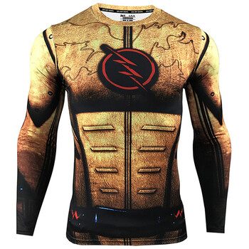 潜水训练健身服速干长袖男漫威cosplayt恤男士紧身衣 金色闪电侠-长袖