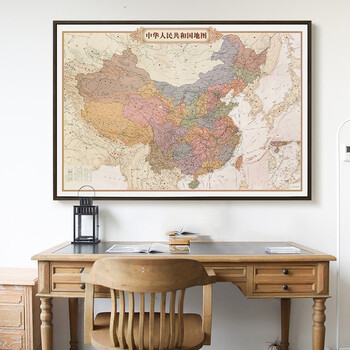 画 办公室背景墙装饰画 企业大厅文化墙装饰壁画 复古中国地图中文版