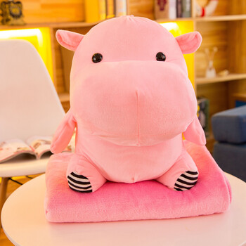 汽车抱枕被子两用腰靠枕靠垫空调被毯子三合一 站版粉河马(抱枕 毯子)