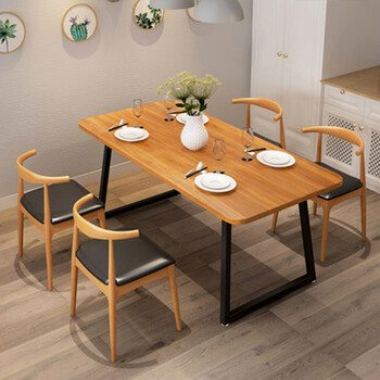 北欧家用铁艺实木餐桌 酒店餐厅多人吃饭饭桌饭店耐用小户型桌子品质