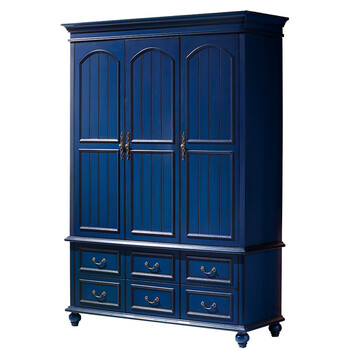美式衣柜3三门大衣橱地中海2两门衣柜田园简约四五门蓝色卧室家具 可
