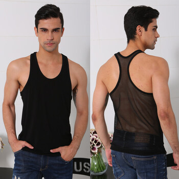 夏季男士莫代尔大网眼美背吊带镂空冰丝运动工字无袖网状背心 工字背