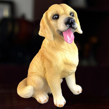 仿真金毛犬狗摆件创意家居汽车载迷你可爱小动物模型玄关桌面礼品 桔