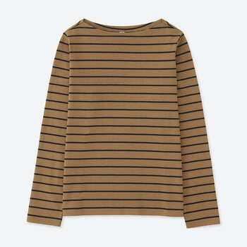女装 条纹船领t恤(长袖) 409912 优衣库uniqlo 32 深米色 150/76a/xs
