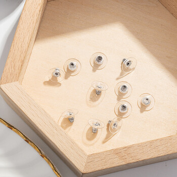 头耳堵耳钉后堵头透明硅胶橡胶塑料耳环耳塞手工diy饰品配件 银色飞盘