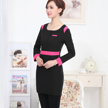 
                                        伊雅露莎春秋职业套裙长袖连衣裙美容师工作服酒店前台服务员工装503 黑色长袖连衣裙 L                