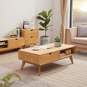 客厅家具 边桌/茶几 迈濠斯 迈濠斯 现代北欧实木茶几 水曲柳带抽屉