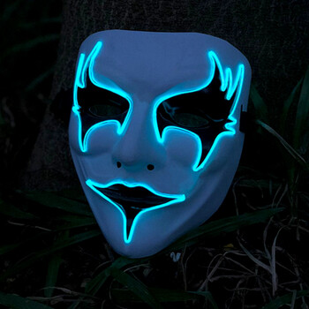 创意el发光面具led声控v字仇杀队鬼脸万圣节小丑化妆成人男女 天蓝色