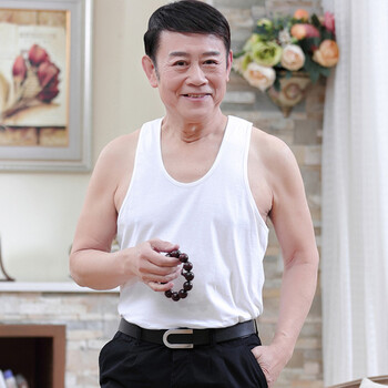 夏季爸爸短袖纯棉t恤中老年白体恤爷爷装圆领老人汗衫老头衫背心 无袖