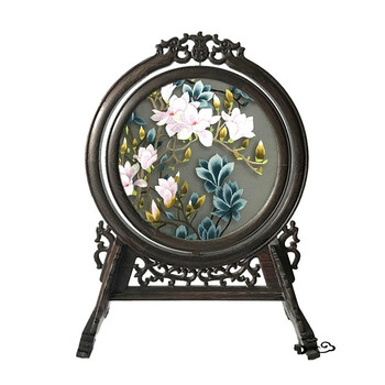 苏绣成品鸡翅木双龙头架台屏屏风双面绣屏风家居装饰摆件刺绣台屏