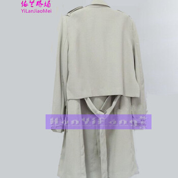 依兰娇媚2015双排扣风衣中长款休闲风衣9070# 卡其色 M