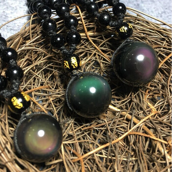 黑曜石转运珠吊坠男双彩虹眼情侣项链护身符水晶饰品女友 6a级双眼