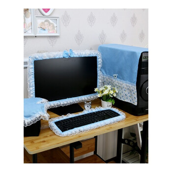 蕾丝可爱创意台式机液晶电脑五件套电脑罩子边框装饰圈 满天星蓝色款