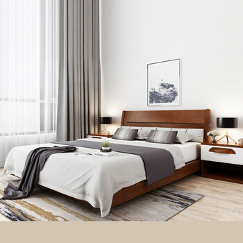 曲美家居卧室双人床 现代简约床大小户型次卧家具卧室床 084(深橡色)