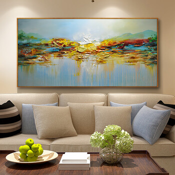 手绘油画客厅装饰画沙发背景墙挂画抽象壁画 b款金色pu 150*300 需