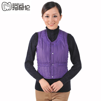 MAQILUN玛奇伦2015秋冬新款女士刺绣宽肩羽绒服马甲背心女装保暖百搭修身大码马夹 紫色 M 160\88A