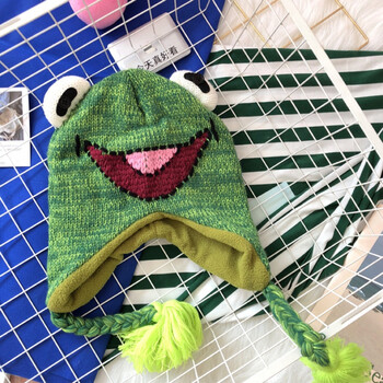 童趣风青蛙帽子针织毛线男女头套道具 搞怪绿青蛙帽子哟 均码(男女可