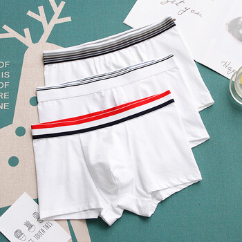 青少年白色纯棉男士内裤男平角裤个性宽边纯色全棉底裤四角裤头潮 潮