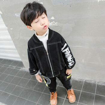 童装秋装儿童牛仔外套男童2018新款韩版宝宝黑色男生帅气加厚上衣