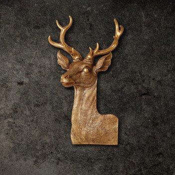 壁挂件创意鹿头造型树脂材质居家墙壁墙上装饰品立体浮雕工艺品 仿铜