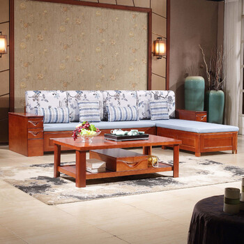 北欧沙发组合客厅转角贵妃地中海现代简约橡木日式布艺沙发 海棠色