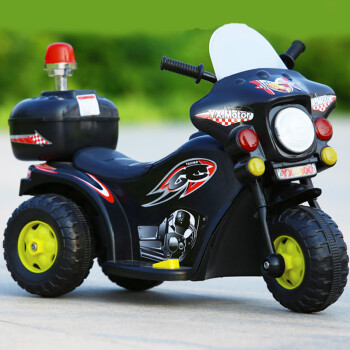 儿童电动摩托车三轮车1-2-3岁小孩灯光音乐警车宝宝充电玩具童车玩具车可坐人骑儿童电动车小孩童车 黑色（标配2小时）