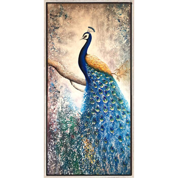 墙画装饰画挂画过道壁画 手工油画玄关孔雀画 竖画立体画 t3号(含框
