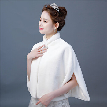 晚礼服披肩时尚新娘披肩女秋冬韩版披风结婚用的白色斗篷冬天婚纱外套