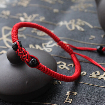 情侣红绳手链一对本命年男女款简约转运珠红线编织同心结玛瑙手串 黑