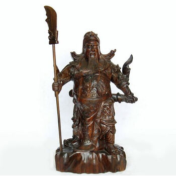 木雕关公佛像摆件 关二爷红木雕刻工艺品 实木质关羽武财神爷 50cm