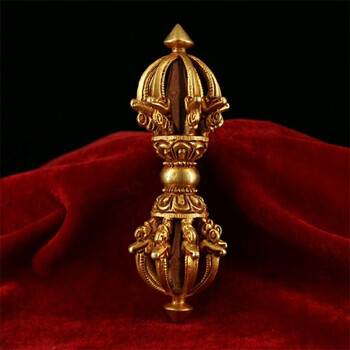 寺庙收纯铜纯手工打造鎏金藏银九股多杰降魔法器镇宅法器 金刚降魔杵