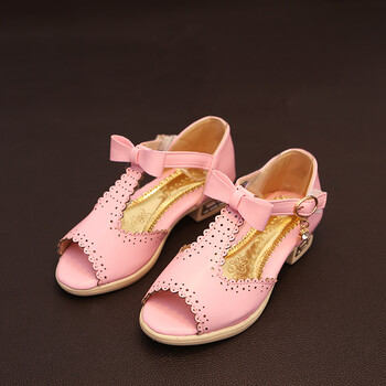儿童凉鞋女童蝴蝶结公主鞋韩版坡跟中大童单鞋潮 粉红色 建议脚长加0