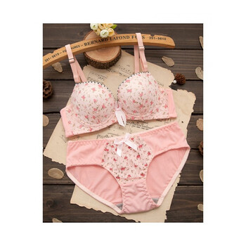 女生文胸套装聚拢性感 日系女内裤内衣套装少女学生蕾丝上薄下厚 粉色