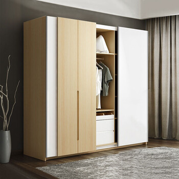 简易储物衣柜北欧现代简约组装卧室简易推拉门板式滑门衣橱 胡桃木