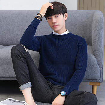 秋冬季男士毛衣纯色圆领修身套头针织衫韩版青年线衣潮保暖打底衫 深