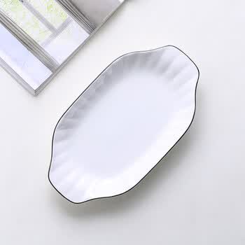 盘子创意菜盘碟子家用长方形大号西餐盘微波炉餐具 黑线 12英寸鱼盘