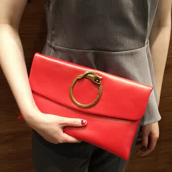 手拿包女2018新款时尚百搭气质手包大容量韩版信封手包个性软 红色