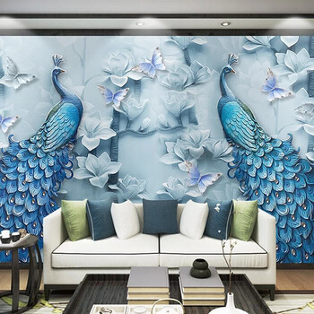 孔雀画浮雕壁画浮雕孔雀10d电视背景墙壁纸8d立体凹凸壁画客厅装饰