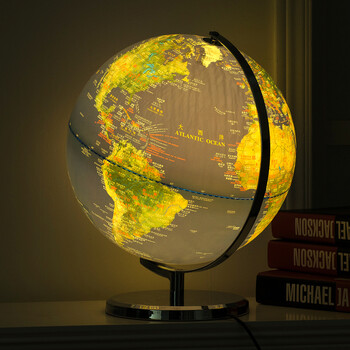 博通32cm高清黑白发光地球仪摆件欧式台灯装饰中英文文具办公用品六一