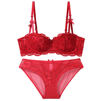 oysho bralette 欧美性感超薄蕾丝半杯少女内衣黑色小胸罩红色1/2款