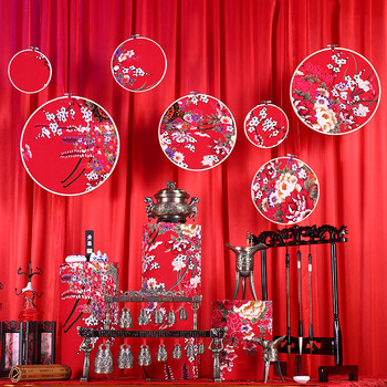 中式屏风婚庆道具婚礼创意摆件汉唐中国风扇子