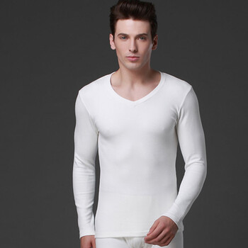 【双旦狂欢】v领白色秋衣单件薄款保暖上衣男青年冬紧身修身纯棉舒绒