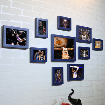 nba球星装饰画篮球海报照片墙 酒吧卧室书房体育类实木相框墙组合 nba